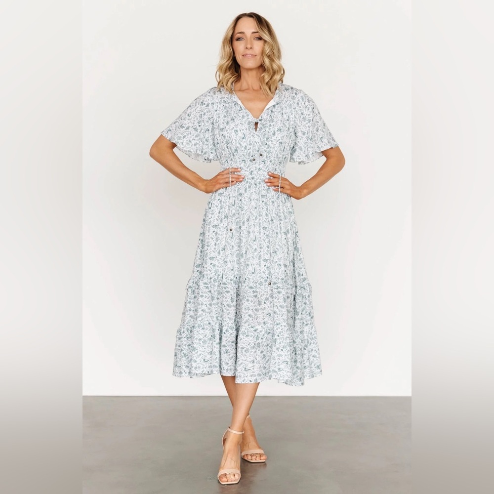 Baltic Born, Spell Boho Midi Dress, Medium, White + Sage Color